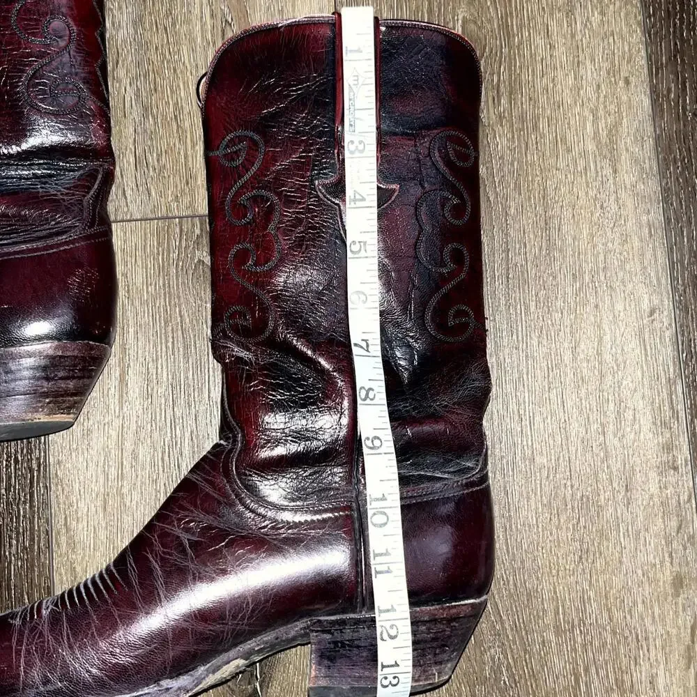 Vintage Lucchese Men's Cowboy Leather Western Boots Cherry Red Size 8